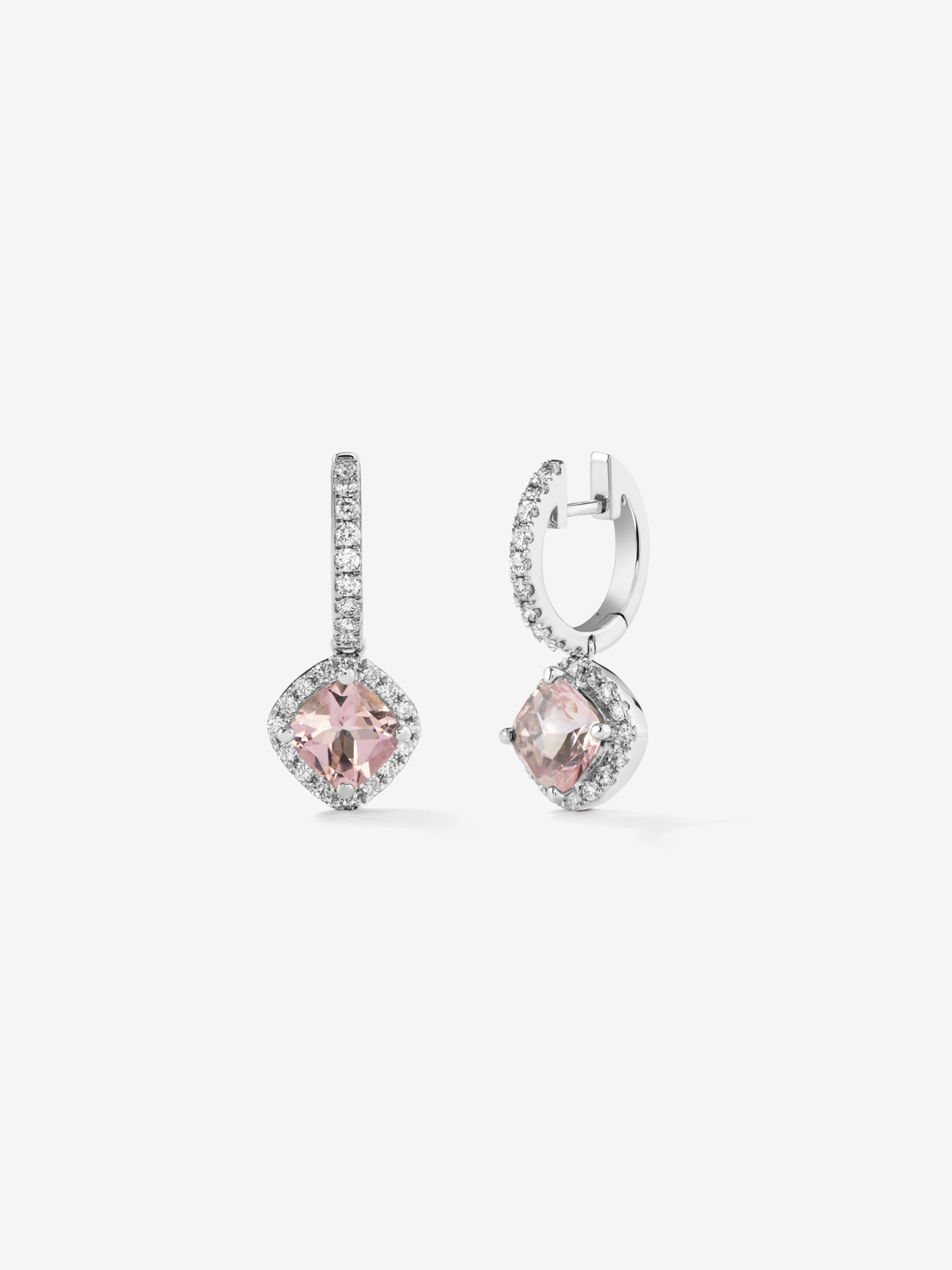 White gold earrings with pink morganitas in 1.78 cts and diamonds in bright size