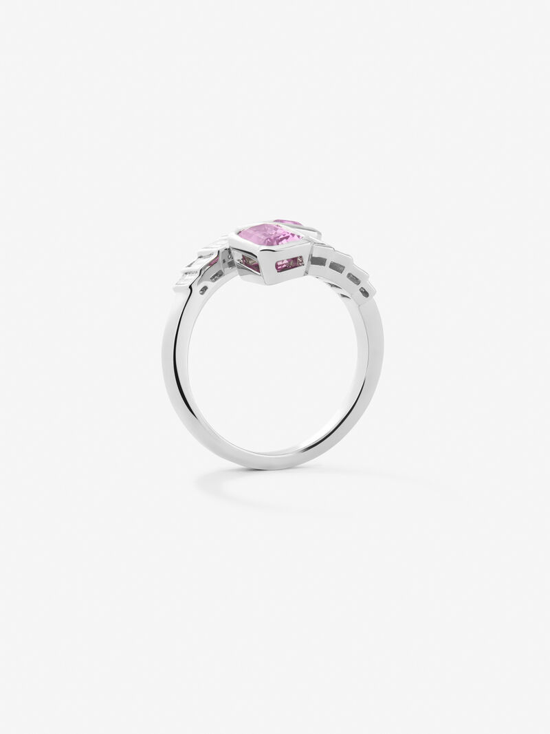 You and I 18k White Gold Ring with Rosas Sapphires in octagonal 2,28 cts and white diamonds in 0.57 CTS baggos image number 4