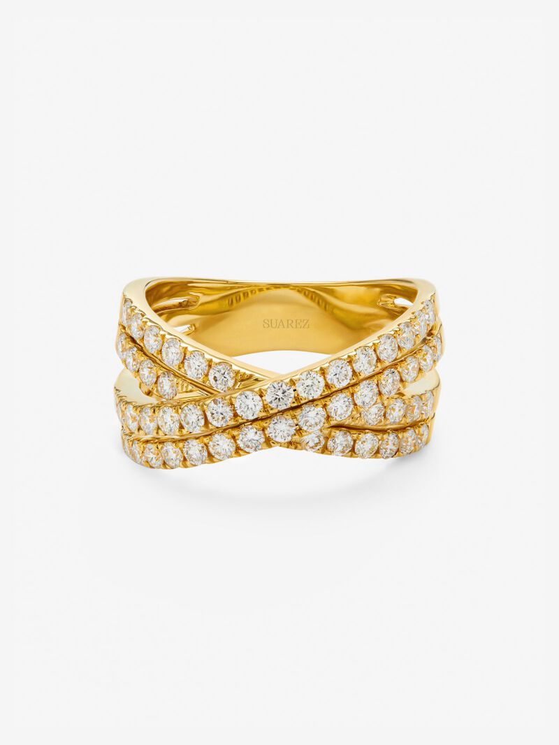 18K yellow gold cross ring with white diamonds of 1.13 cts image number 2