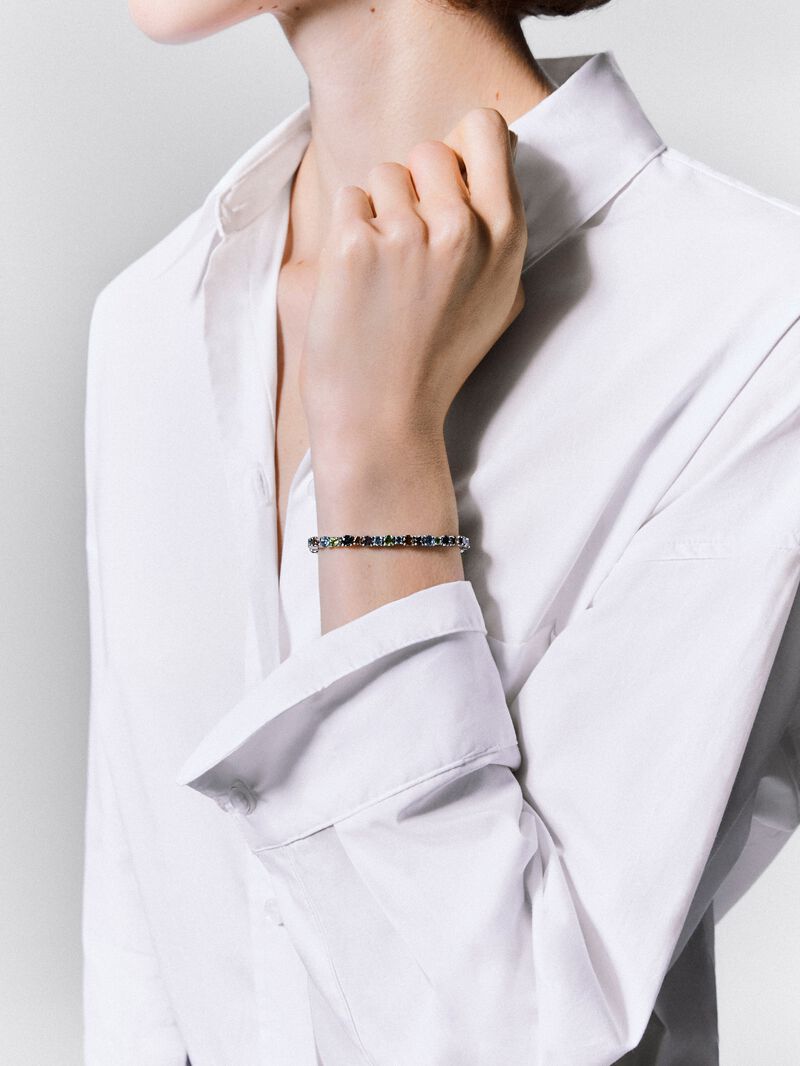 925 Silver Riviere Bracelet with Multicolor Gems image number 3
