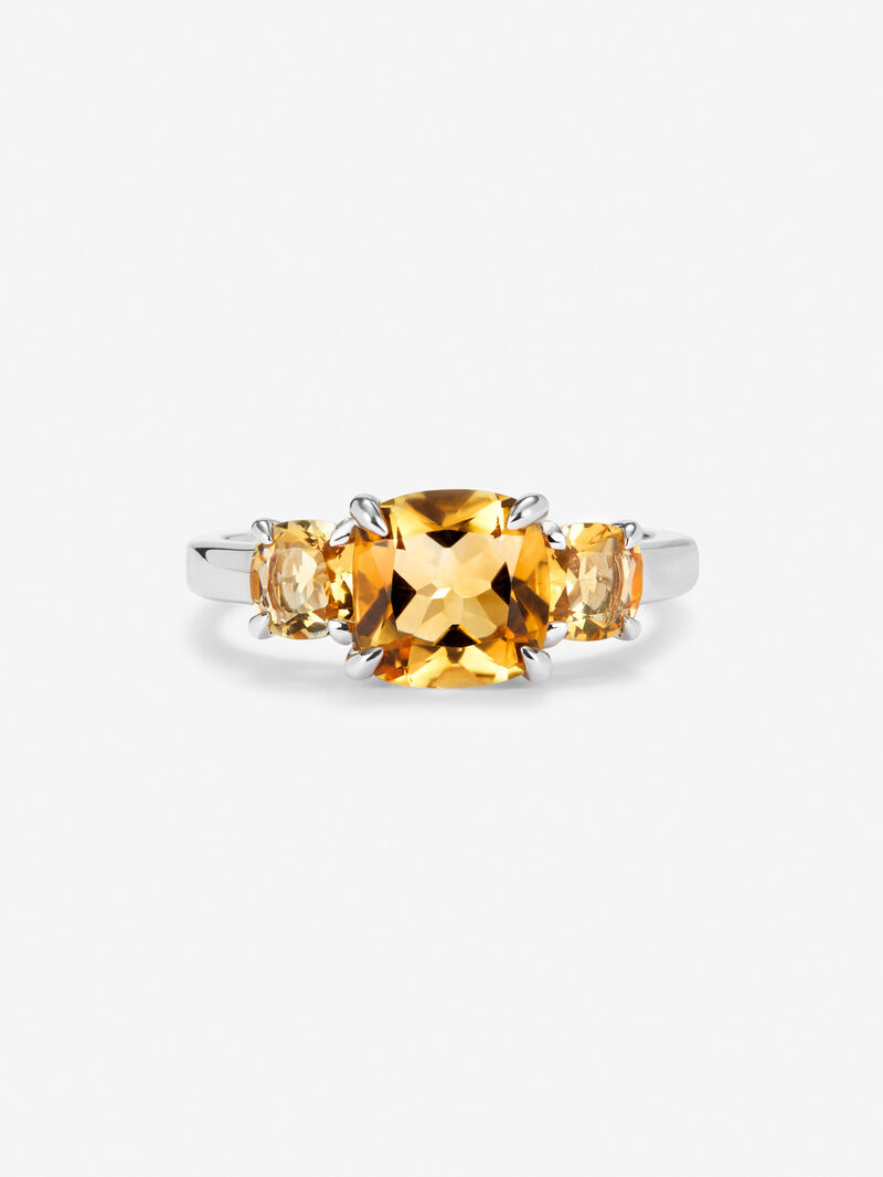 925 silver triplet ring with 3 cushion-cut yellow citrine quartz with a total of 2.15 cts image number 2