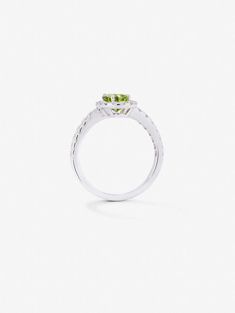 18K White Gold Ring with Green Peridoto in 1.28 cts and white diamonds in bright 0.48 cts diamonds image number 4