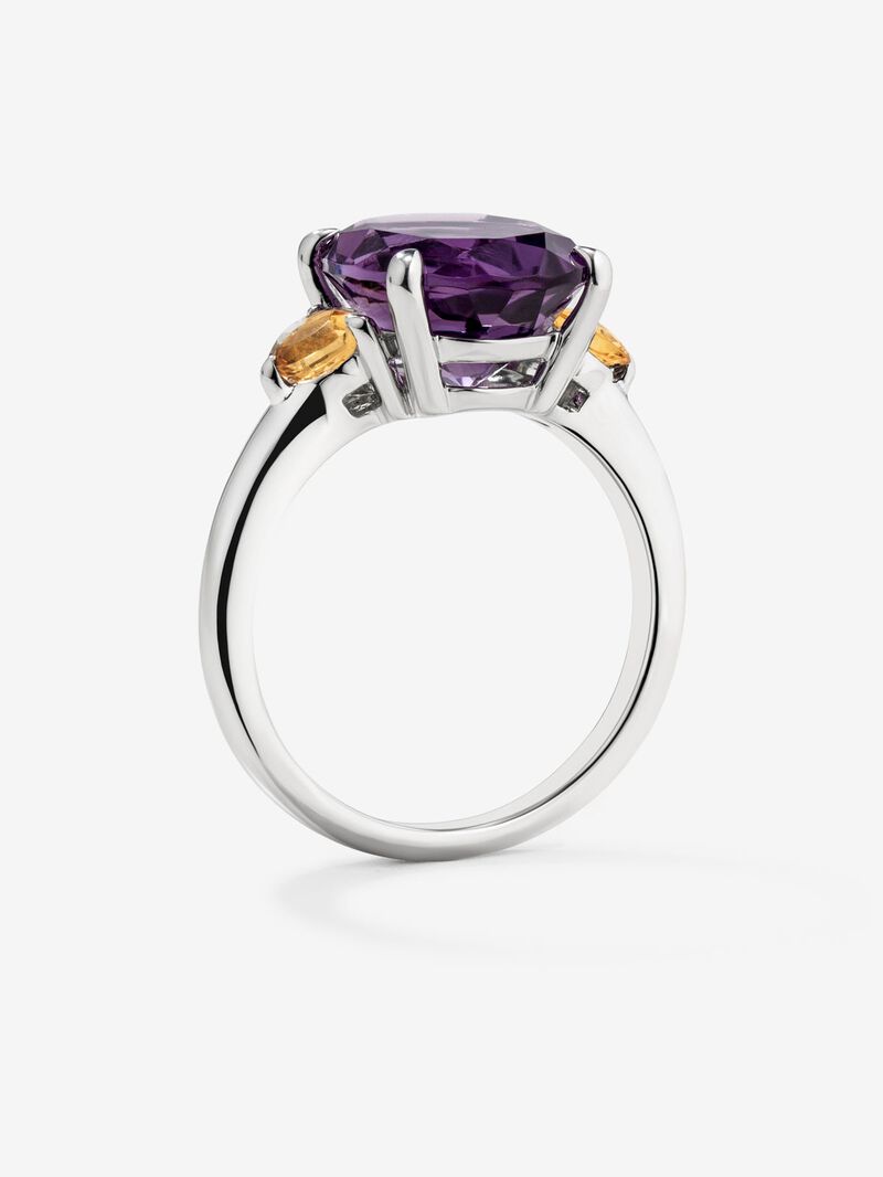 925 silver triple ring with oval-cut purple amethyst and 2 brilliant-cut citrine quartz image number 4