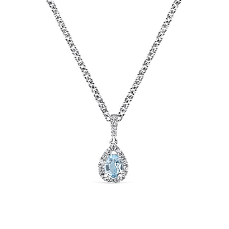 18kt white gold teardrop pendant with 0.80ct Sky blue topaz stone and diamonds, PT7030-OBDSKY7X5_V