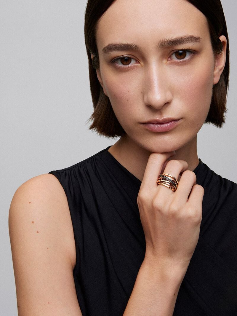 Wide multi-arm 18K rose gold ring with spinels image number 1