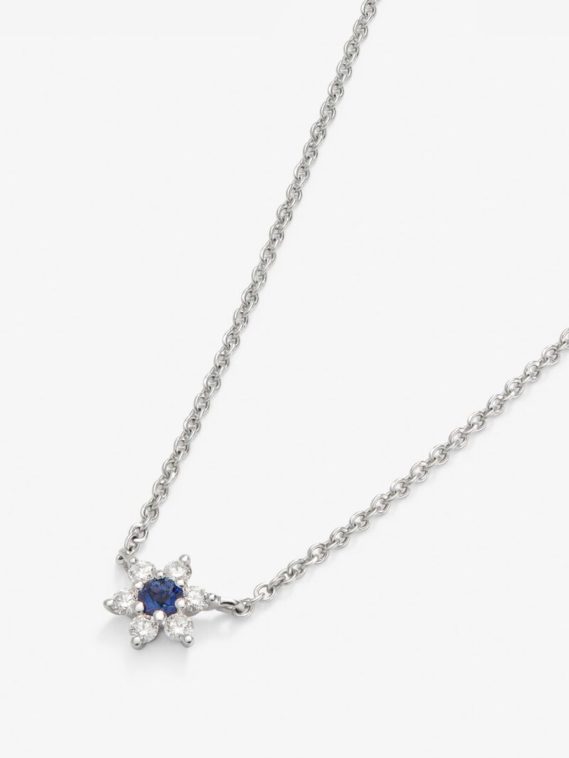 18K white gold pendant with brilliant-cut blue sapphire of 0.1 cts and 6 brilliant-cut diamonds with a total of 0.12 cts in the shape of a star image number 2