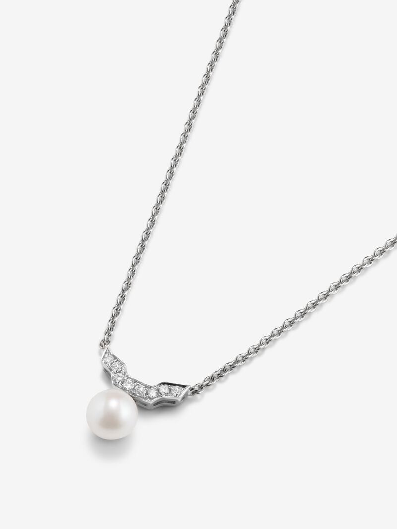 18k white gold pendant necklace with Akoya pearl and diamonds. image number 4