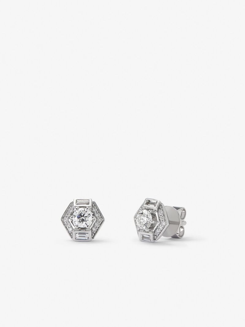 18K white gold earrings with 1.2 ct baguette and brilliant cut diamonds image number 0