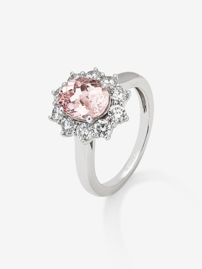 18K White Gold Ring with pink morganita in 1.6 cts and white diamonds in a bright 0.96 cts diamonds image number 1