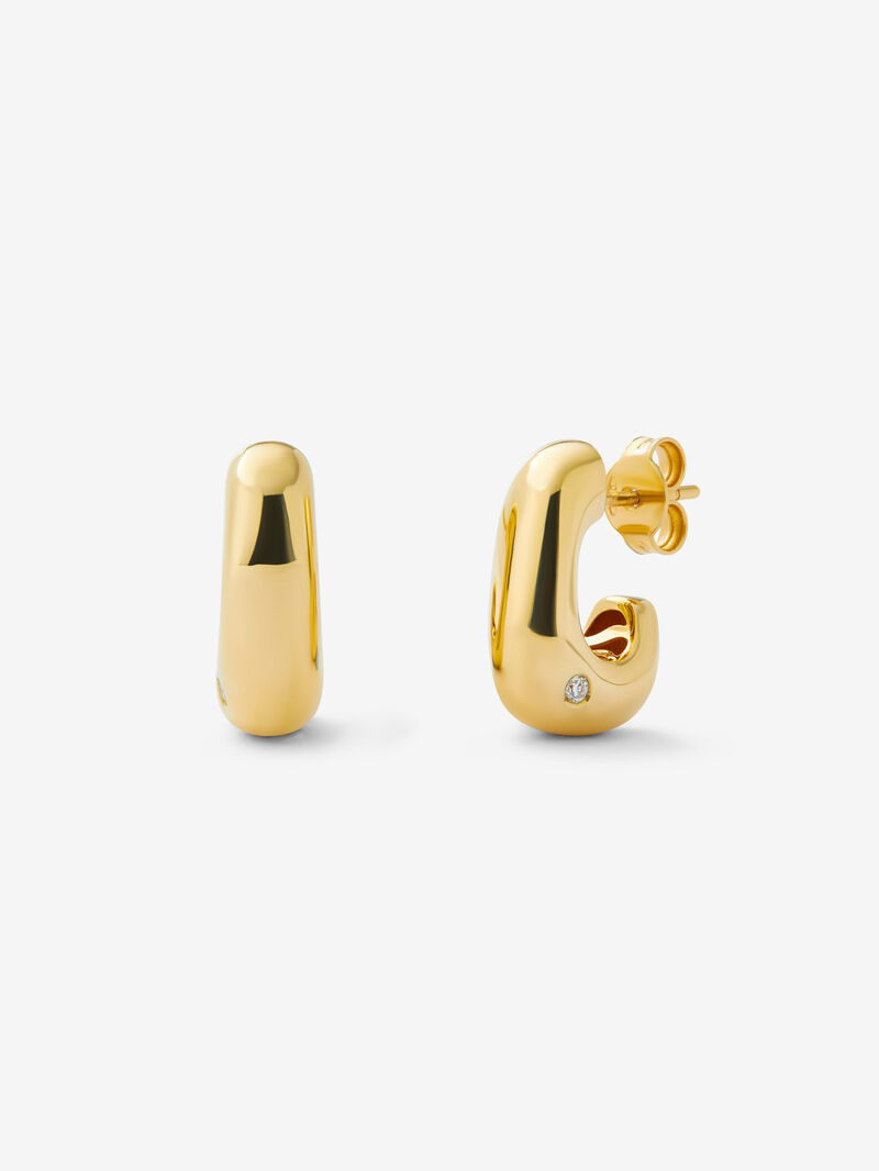 Medium 18K yellow gold hoop earrings with 0.05 ct brilliant cut diamonds image number 0