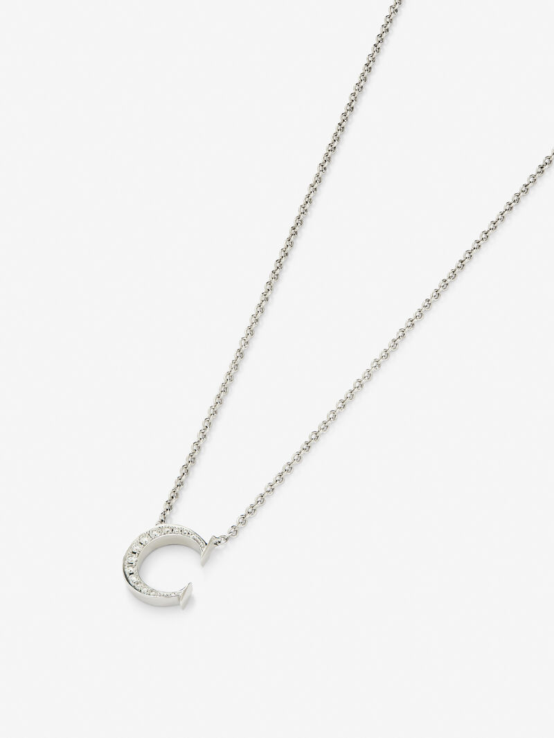 18K white gold pendant chain with diamond initial image number 2