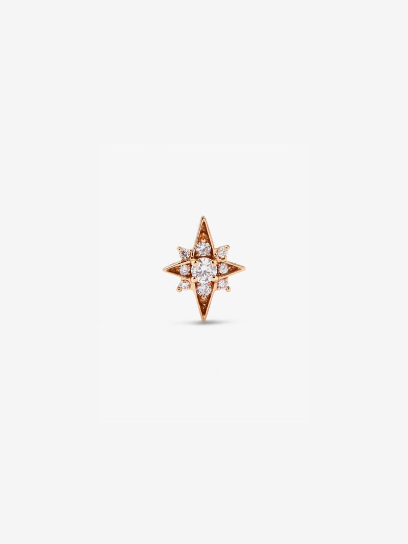 Individual 18K rose gold earring with 9 brilliant-cut diamonds with a total of 0.09 in the shape of a star image number 0