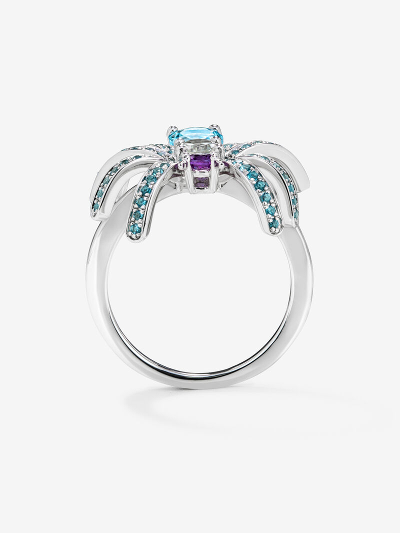 Silver Spider Ring with Topacios and amethyst image number 2