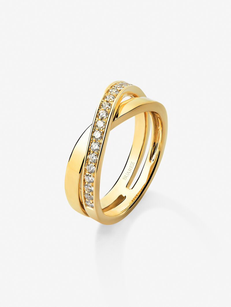 18K yellow gold cross ring with 20 brilliant-cut diamonds with a total of 0.29 cts image number 0