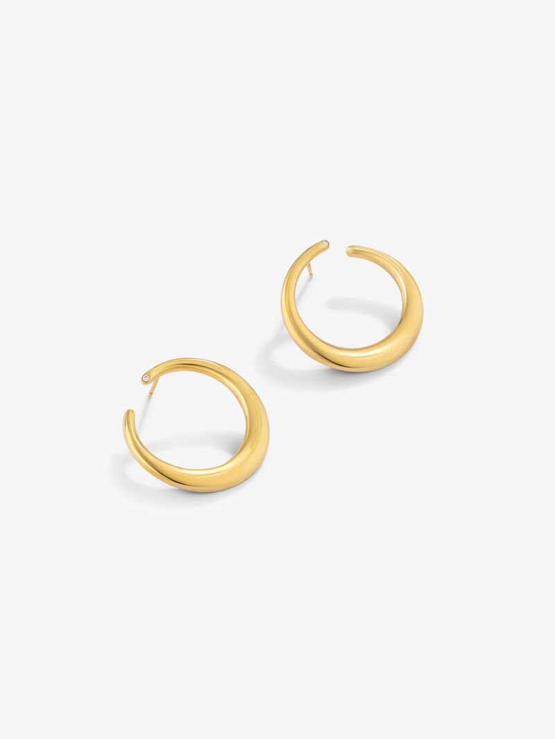 Large smooth hoop earrings in 18K yellow gold with diamond. image number 2