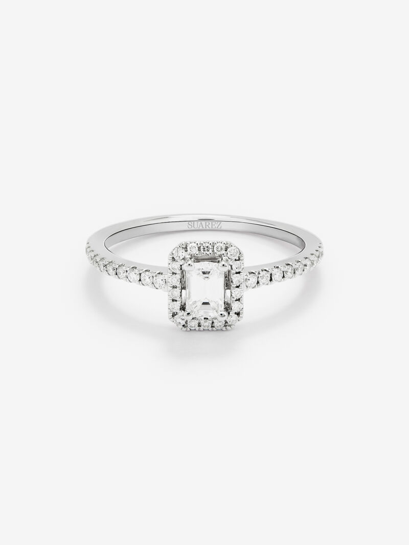 18K white gold ring with central emerald-cut diamond of 0.3 cts and border and arm of 38 brilliant-cut diamonds with a total of 0.21 cts image number 1