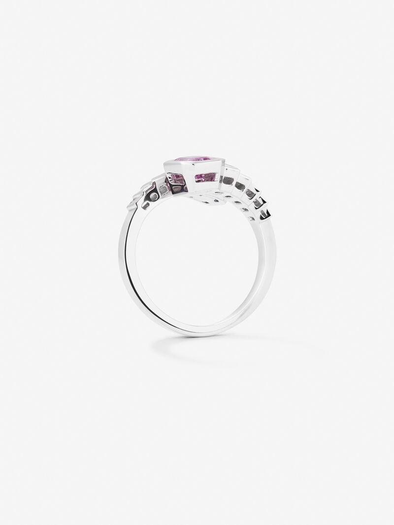 You and 18k white gold ring with pink sapphire in octagonal size of 1.02 cts, Royal blue sapphire in octagonal size 1.19 cts and white diamonds in 0.57 cts baggette size image number 3