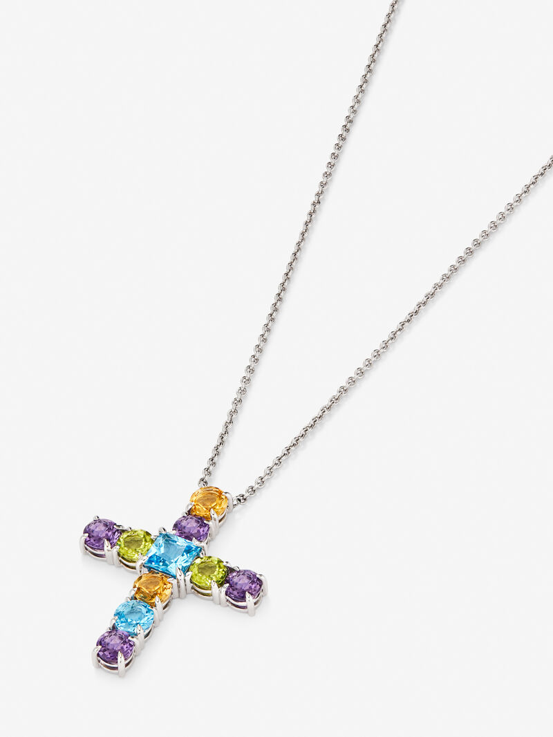 Pendant chain with 925 silver cross adorned with multicolored gems image number 2
