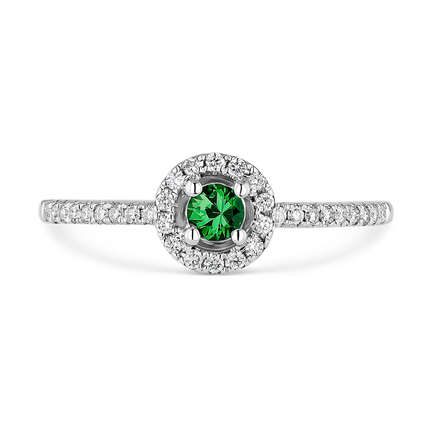 Big Three ring white gold 0,21 carats green emerald, SO16100-00E4MM