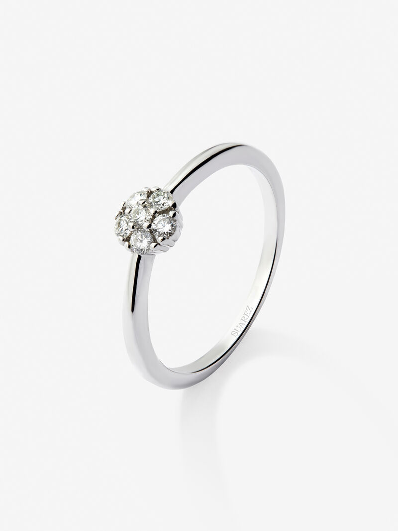 18K white gold ring with rosette of 6 brilliant-cut diamonds with a total of 0.17 cts image number 0