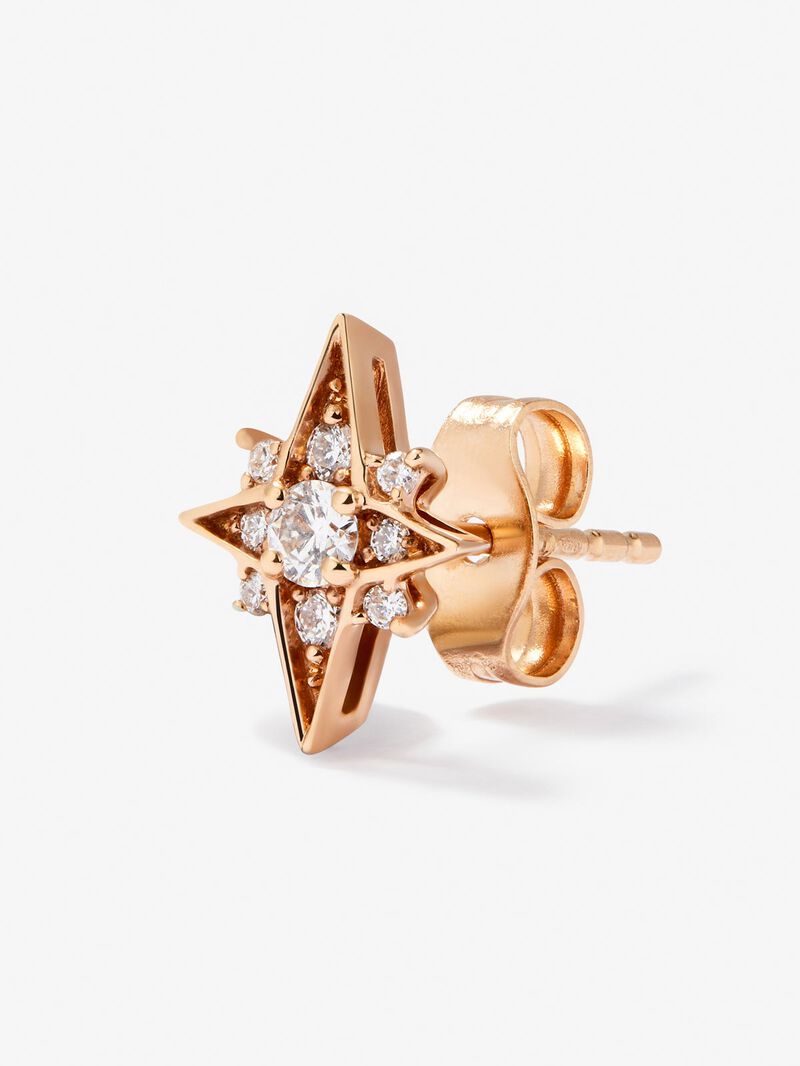 Individual 18K rose gold earring with 9 brilliant-cut diamonds with a total of 0.09 in the shape of a star image number 2