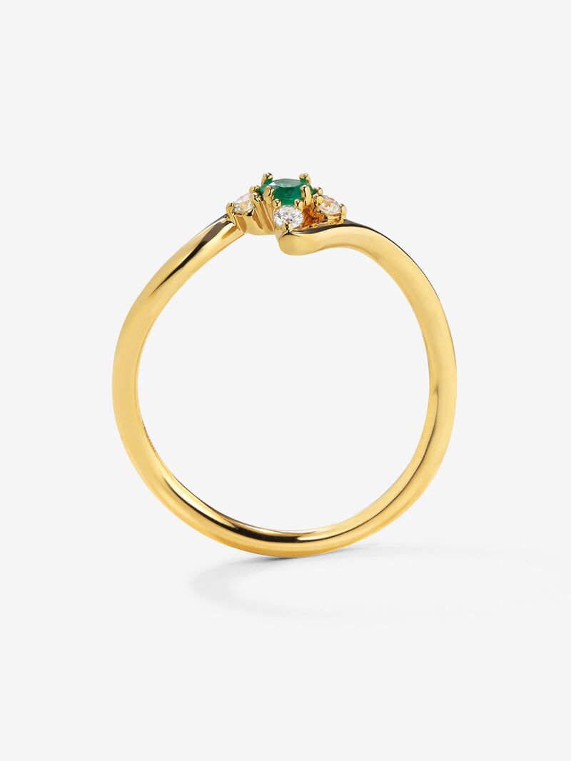 18K yellow gold ring with brilliant-cut green emerald of 0.088 cts and 4 brilliant-cut diamonds with a total of 0.08 cts image number 4