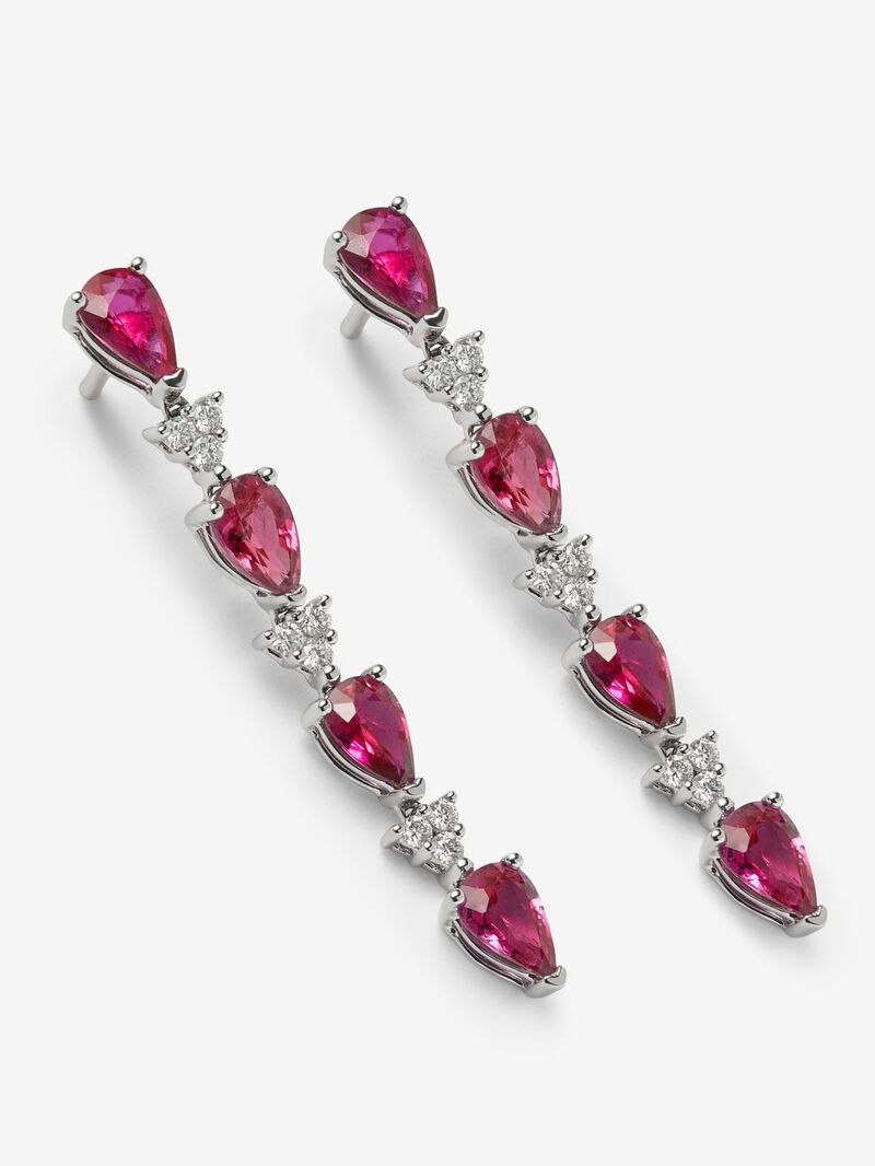 18k white gold earrings with red ruby ​​with pear size of 3.68 cts and white diamonds in 0.26 cts bright size image number 1