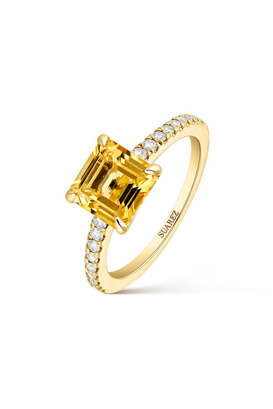 18kt yellow gold ring with a 1.20ct yellow citrine stone and diamonds band, SO22088-OADCI75_V