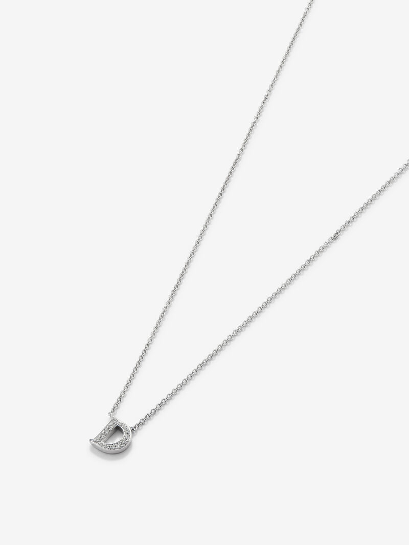 Pendant necklace with a small initial of 18K white gold and diamonds. image number 2