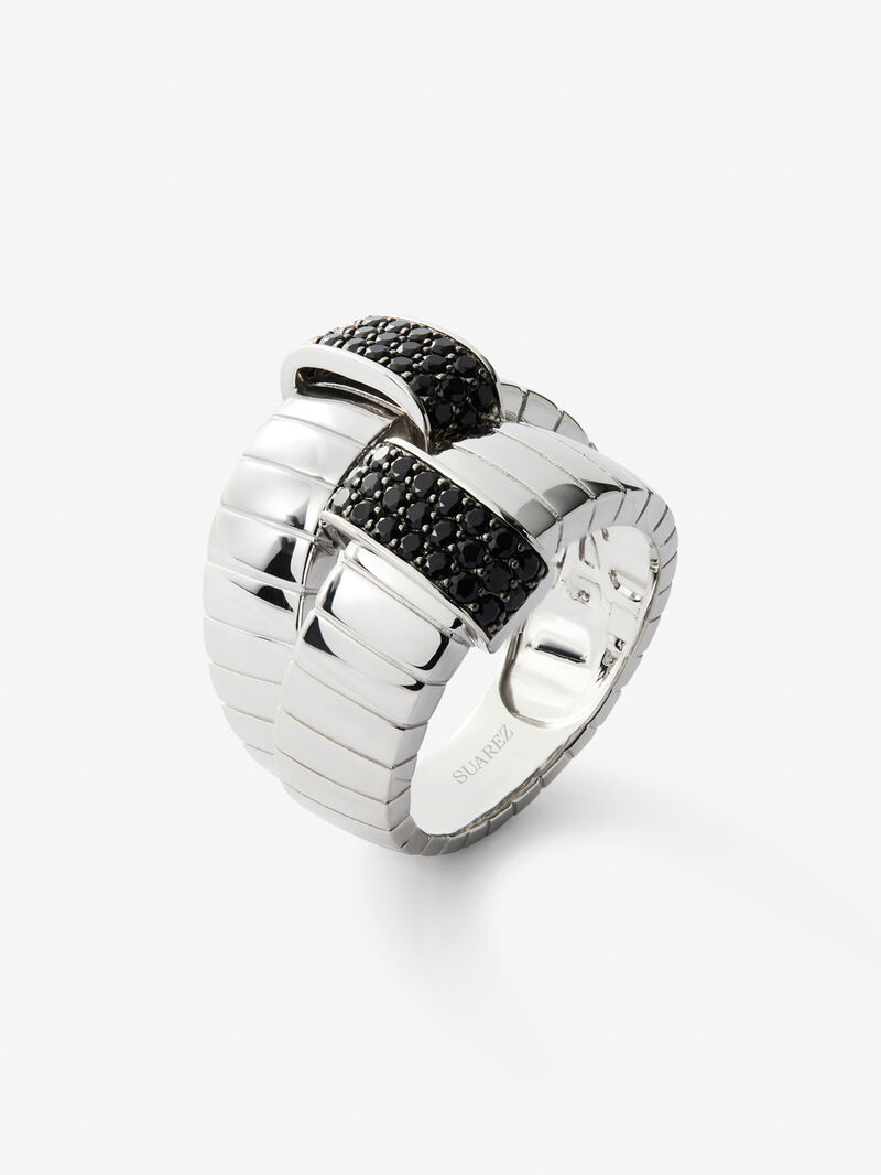 Wide multi-arm 925 silver ring with 50 brilliant-cut black spinels image number 0