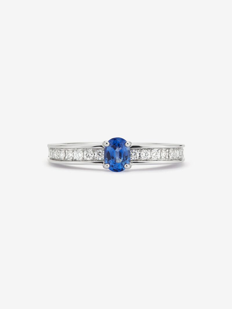 18K white gold ring with oval-cut blue sapphire of 0.44 cts and 22 brilliant-cut diamonds with a total of 0.16 cts image number 2