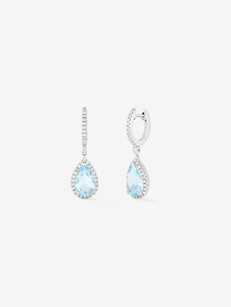 18K white gold hoop earrings with topaz and diamond pendant image number 0