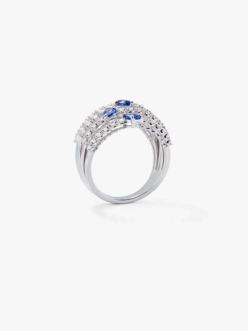 You and me ring in 18K white gold with 5 pear-cut blue sapphires with a total of 1.13 cts and 60 brilliant-cut diamonds with a total of 1 cts image number 4