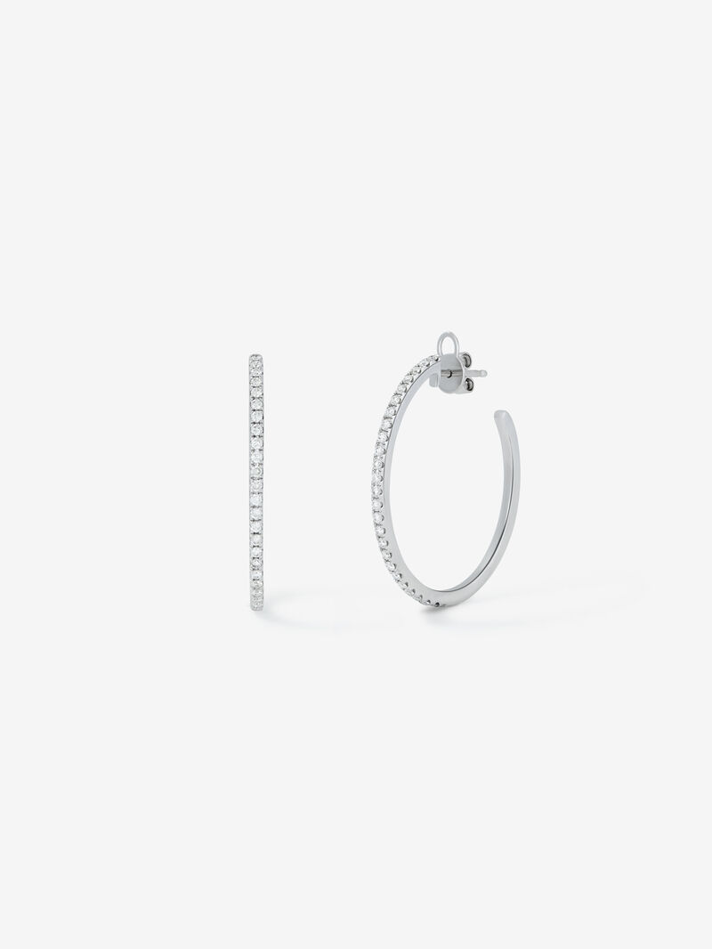 Fine 18K white gold hoop earrings with diamonds image number 0