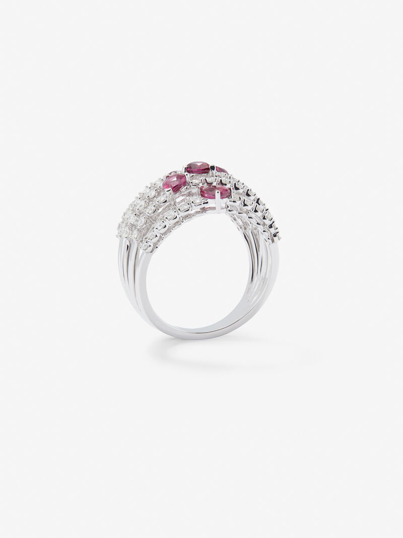 18K white gold ring with white diamonds in bright size of 1 cts and red rubies in 1.14 cts pear size image number 4