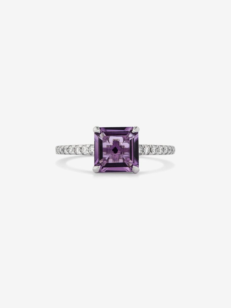 18K white gold ring with radiant cut purple amethyst of 1.79 cts and 18 brilliant cut diamonds with a total of 0.18 cts image number 2