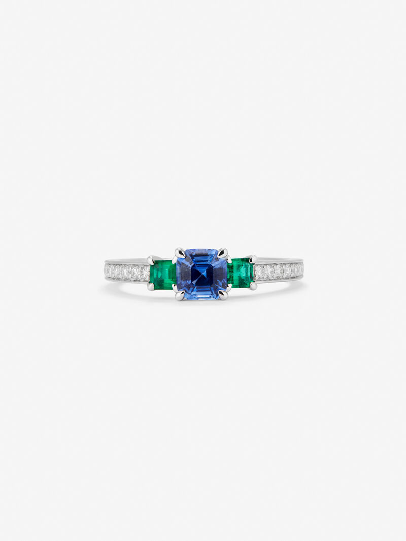 18K White Gold Tiego Ring with blue sapphire in 0.71 cts, 0.21 cts white emeralds and white diamonds in a bright size of 0.02 cts image number 5