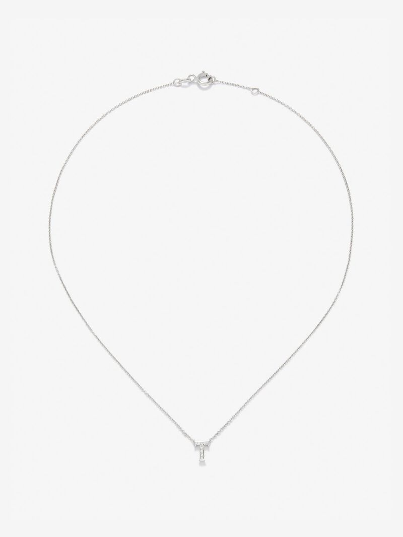 18K white gold pendant with letter T paved with 10 brilliant-cut diamonds with a total of 0.0205 cts image number 0