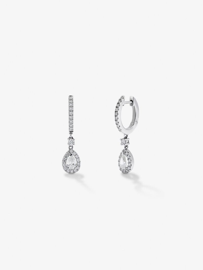 18K white gold hoop earrings with 48 brilliant-cut diamonds with a total of 0.4 cts and 2 pear-cut diamonds with a total of 0.3 cts image number 0