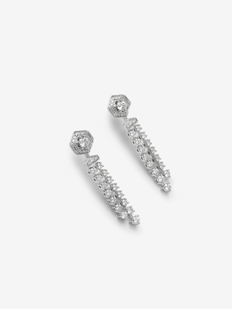 18K white gold earrings with brilliant-cut diamonds with a total of 1.25 cts and baguette-cut diamonds of 0.1 cts image number 2
