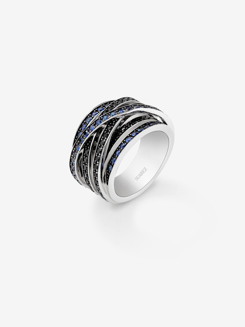 Cross multi-arm ring in 925 silver with 45 brilliant-cut blue sapphires with a total of 0.77 cts and 69 brilliant-cut black spinels with a total of 1.1 cts image number 0