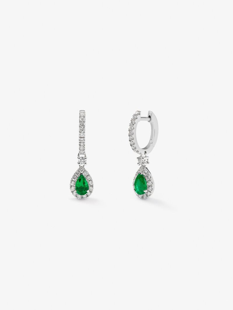 18K white gold earrings with 2 pear-cut green emeralds with a total of 0.7 cts and 48 brilliant-cut diamonds with a total of 0.53 cts image number 0