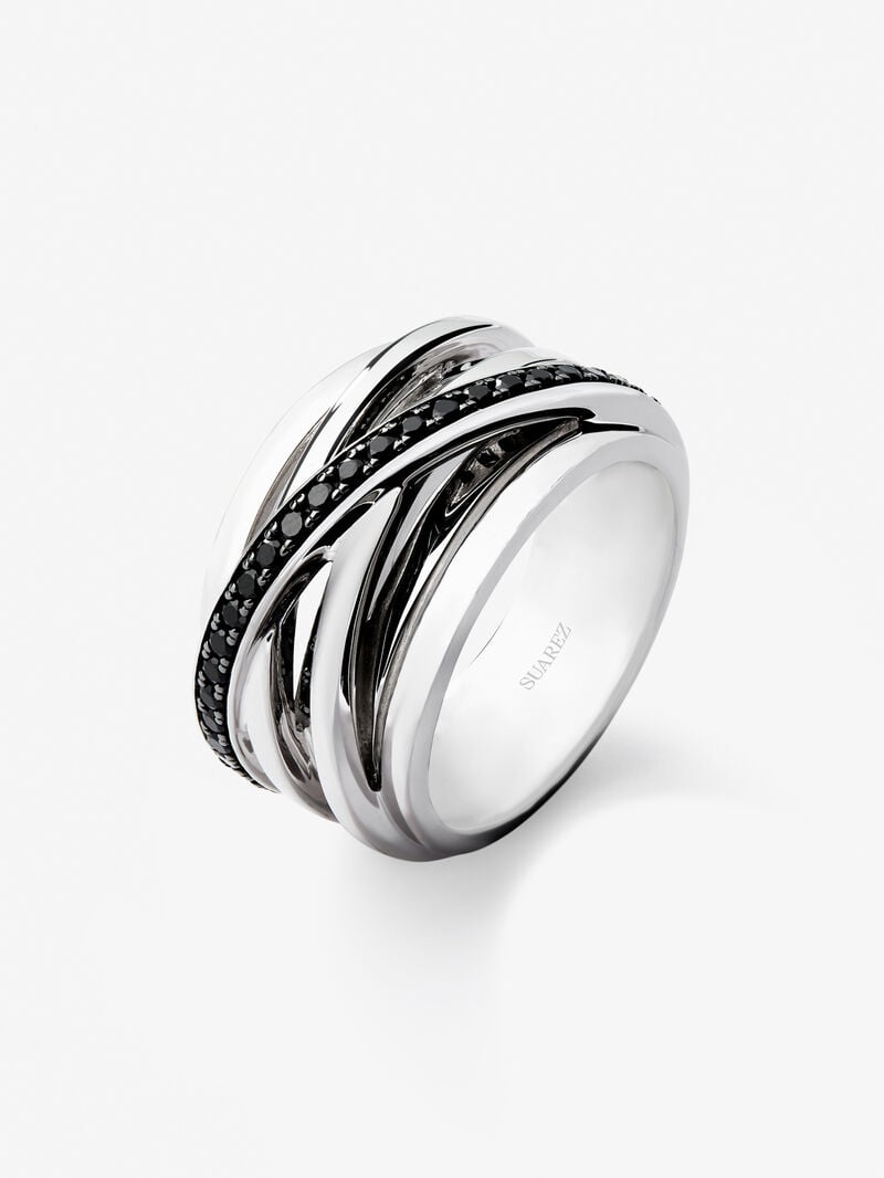 925 silver crossed multi-arm ring with 36 brilliant-cut black spinels image number 0