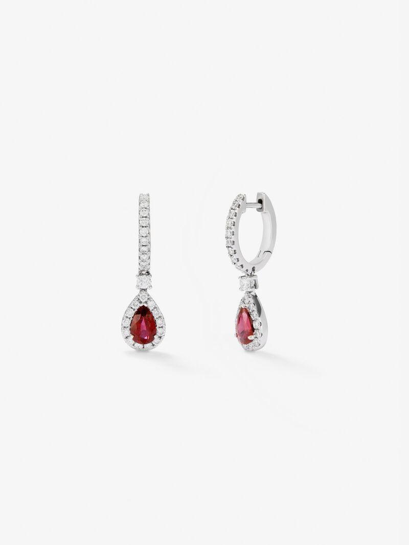 18K white gold earrings with 2 pear-cut rubies with a total of 0.75 cts and 54 brilliant-cut diamonds with a total of 0.28 cts image number 0