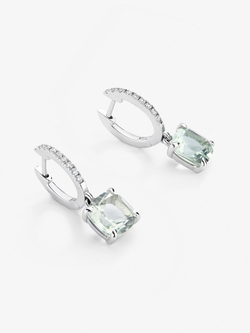 18K white gold hoop earrings with 2 green amethysts totaling 3.27 cts and 18 diamonds totaling 0.14 cts image number 3