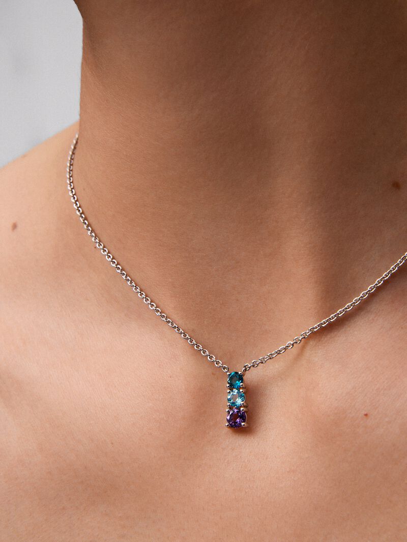 925 silver pendant with London blue topaz, Swiss blue topaz and brilliant-cut purple amethyst image number 3