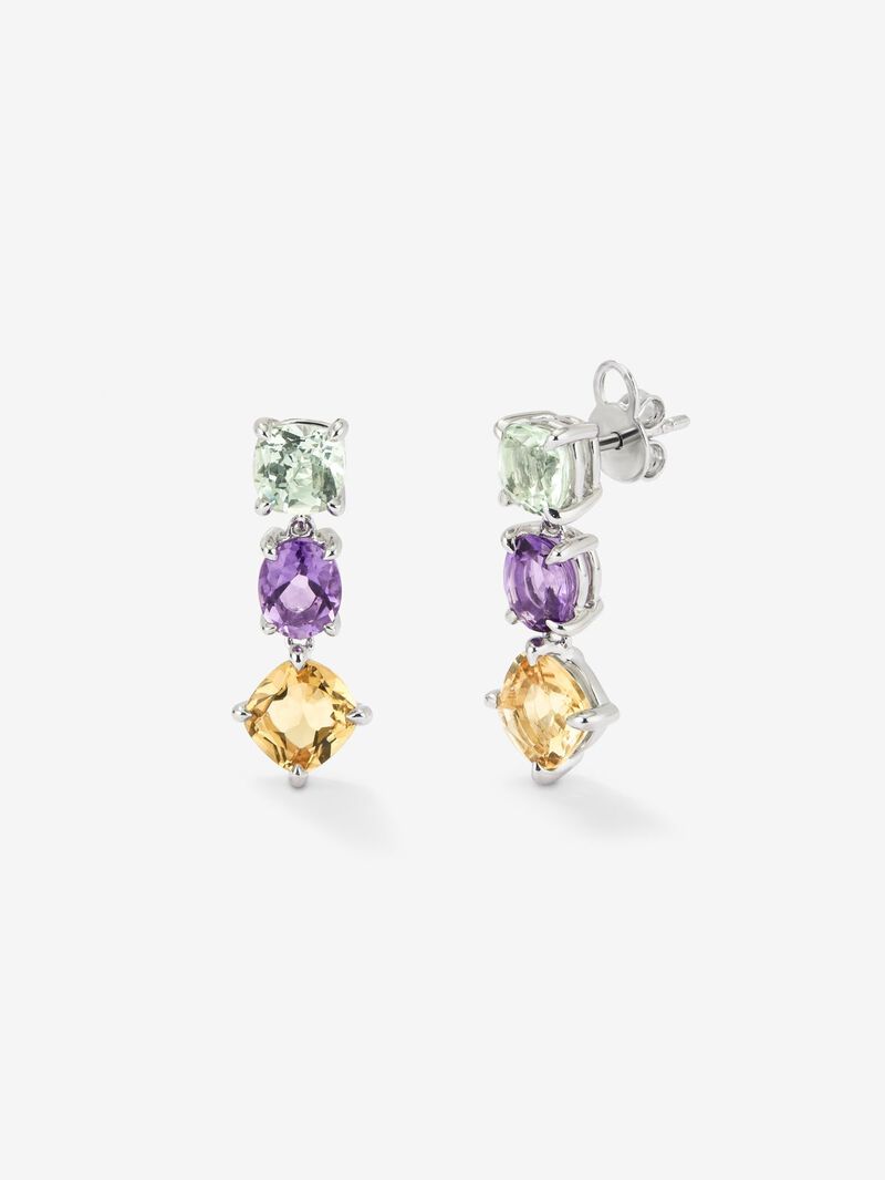 925 long silver earrings with green, purple and citrine ameter image number 0