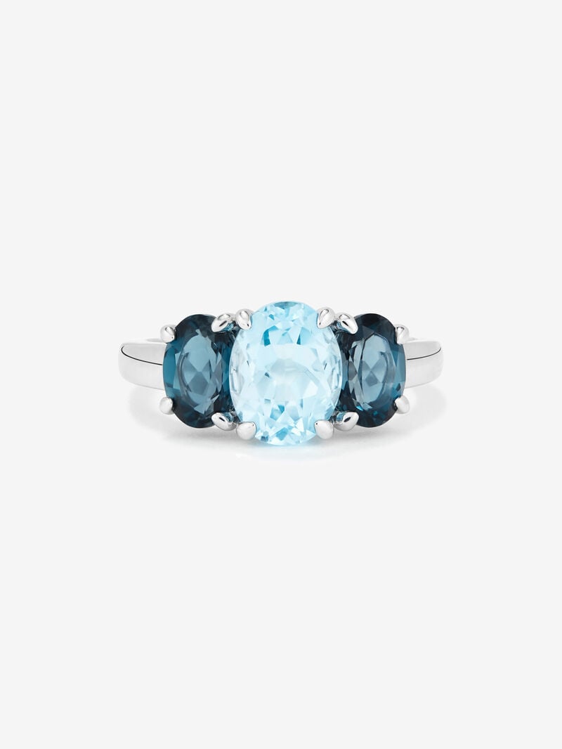 925 silver triplet ring with an oval-cut sky blue topaz of 2.31 cts and 2 oval-cut London blue topazes with a total of 1.71 cts image number 2