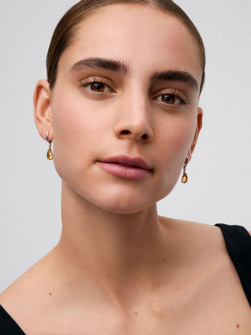 925 silver earrings with pear-cut citrine quartz image number 3
