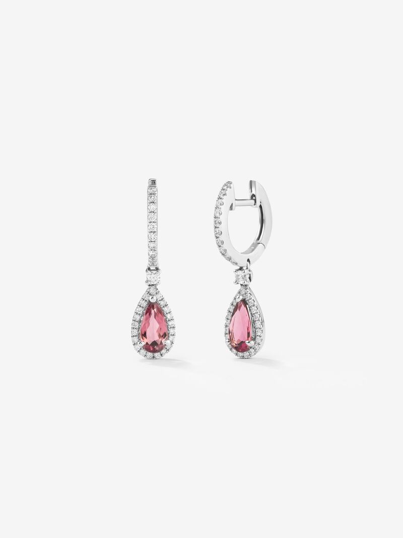 18K white gold earrings with 2 pear-cut pink tourmalines with a total of 1.35 cts and 64 brilliant-cut diamonds with a total of 0.36 cts image number 0